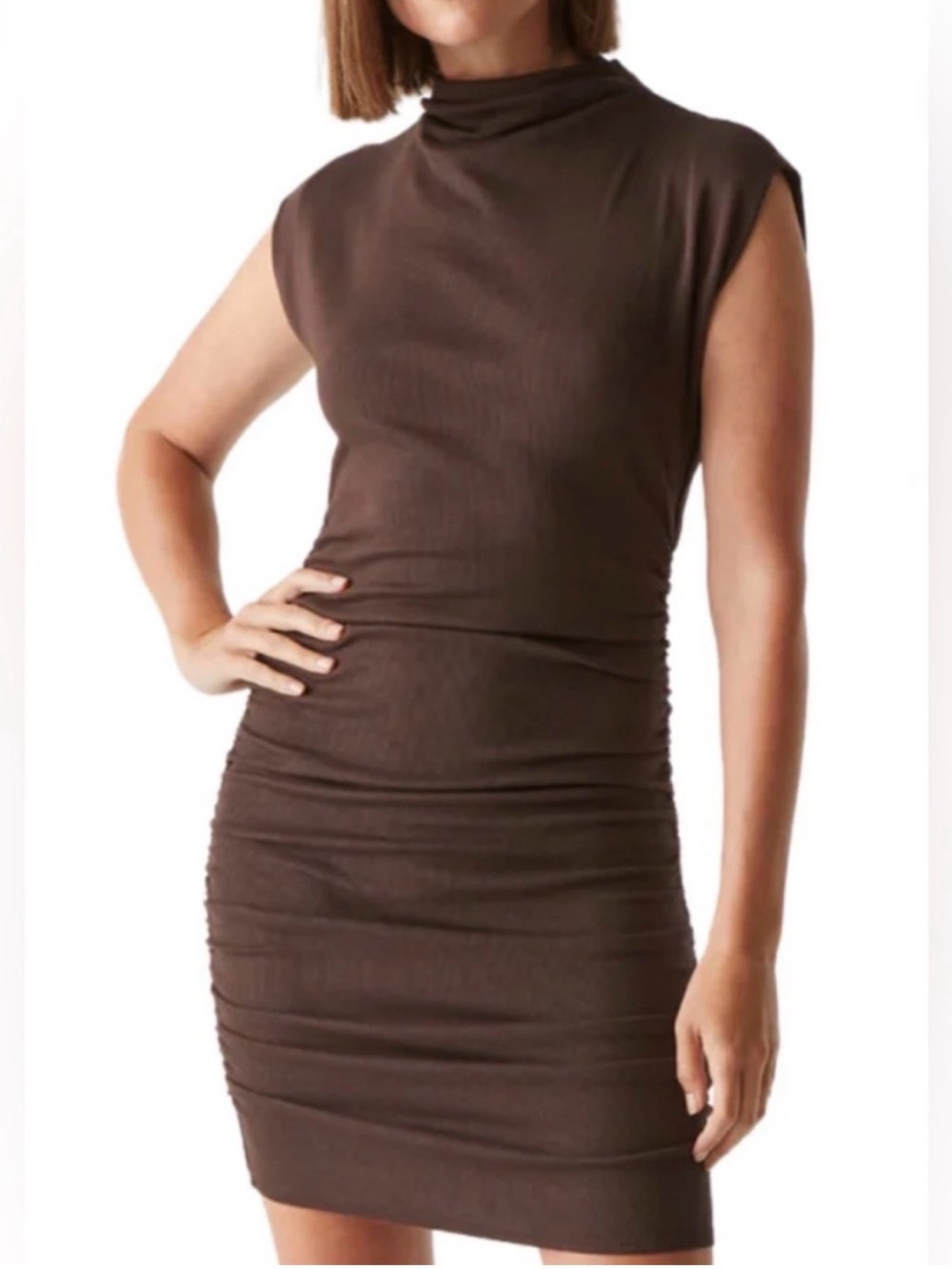 Michael Stars Ribbed High Neck Ruched Dress NWOT Sz X-Large